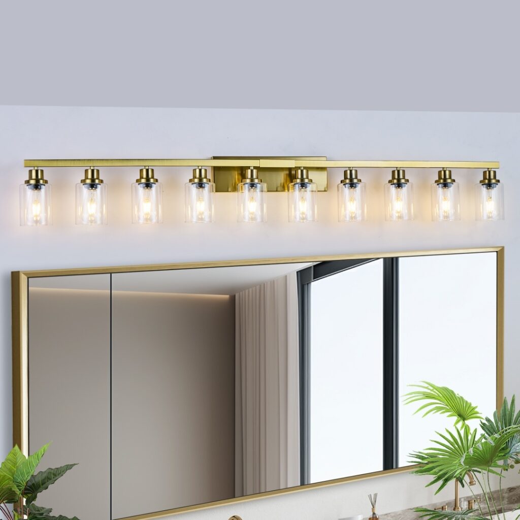 10 Light Gold Vanity Lights For Mirror, 52inch Modern Gold Bathroom Wall Lighting For Bedroom, Living Room