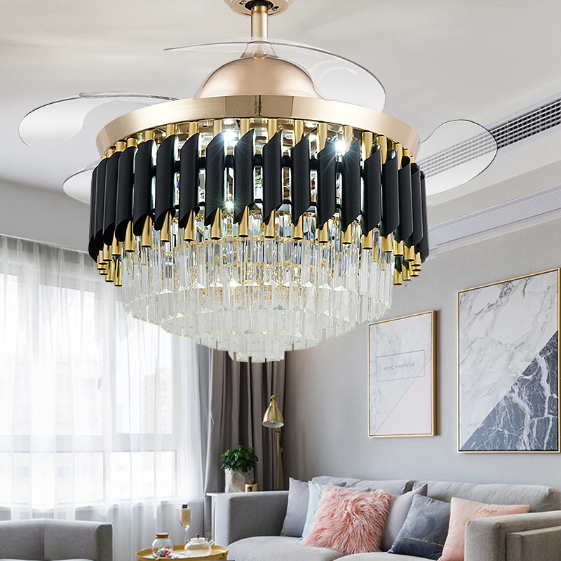 LED Frequency Conversion Fan Light Crystal Chandelier - Image 1