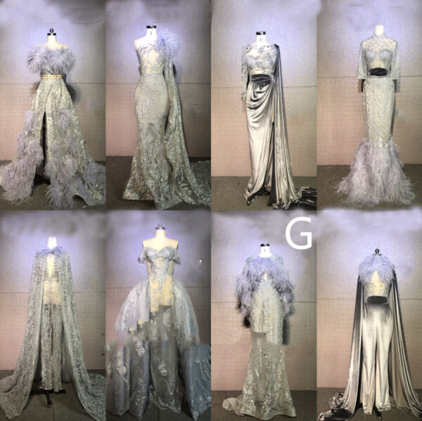 Women's Silver Grey Feather Stage Dresses - Image 16
