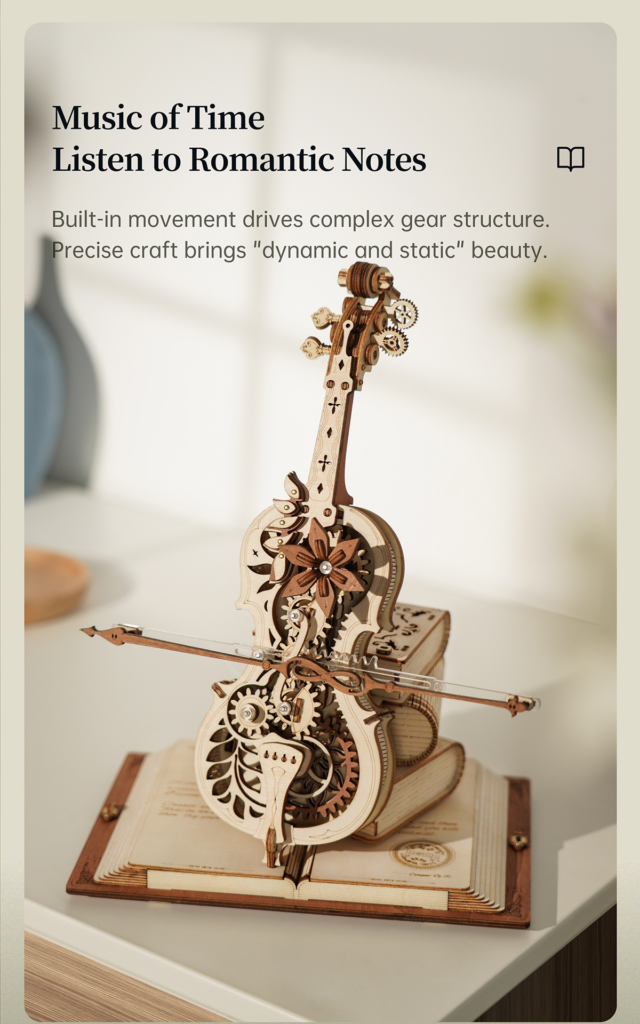 Robotime ROKR Magic Cello Mechanical Music Box Moveable Stem Funny Creative Toys For Child Girls 3D Wooden Puzzle AMK63
