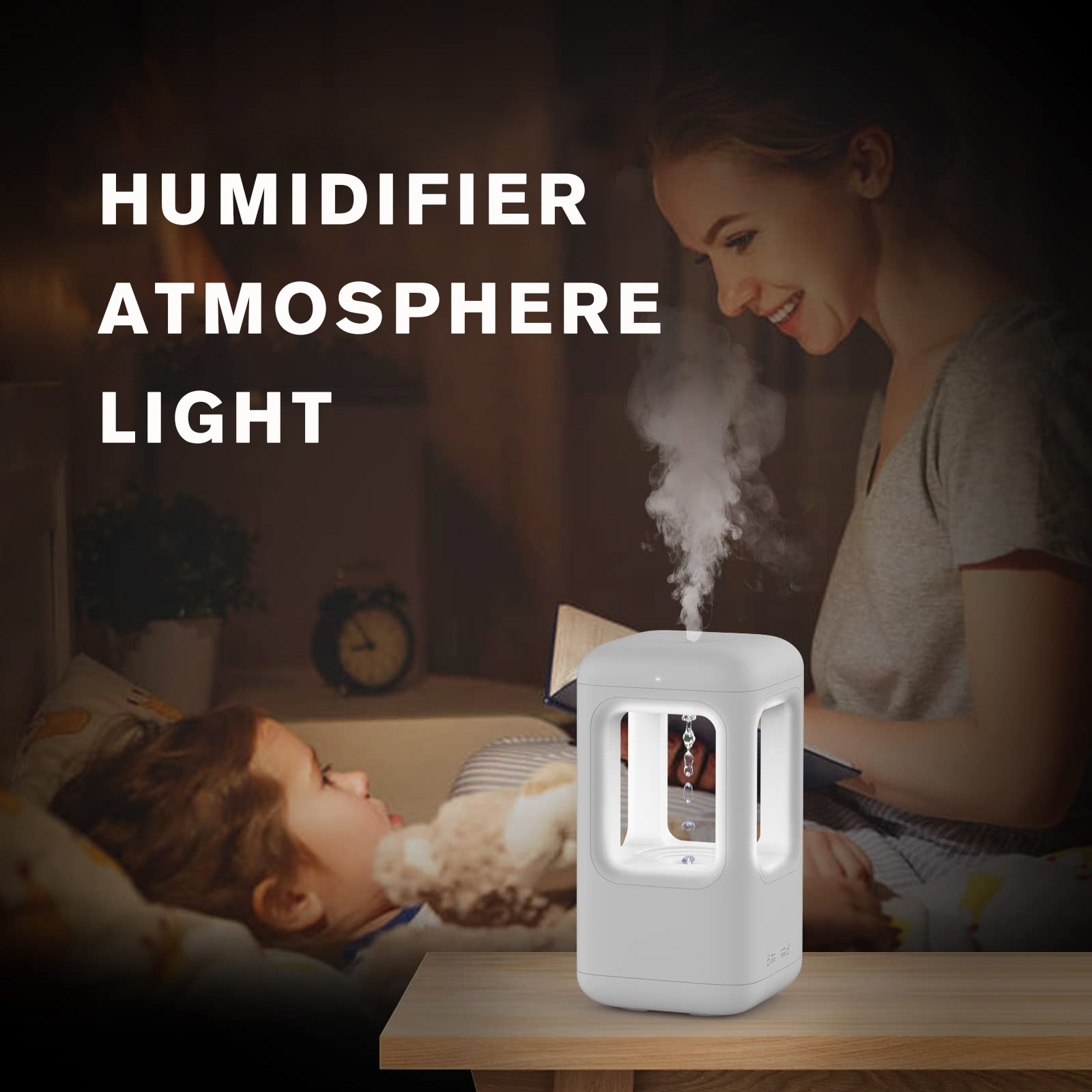 New Air Humidifier Home Quiet Bedroom Anti-Gravity Water Drop Humidifier Atmosphere Light - Image 1