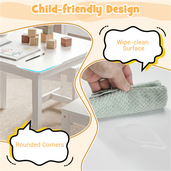 Kids Wooden Table And Chairs Set (1 Table + 4 Chairs), Rubber Wood Toddler Activity Set (White) - Image 6