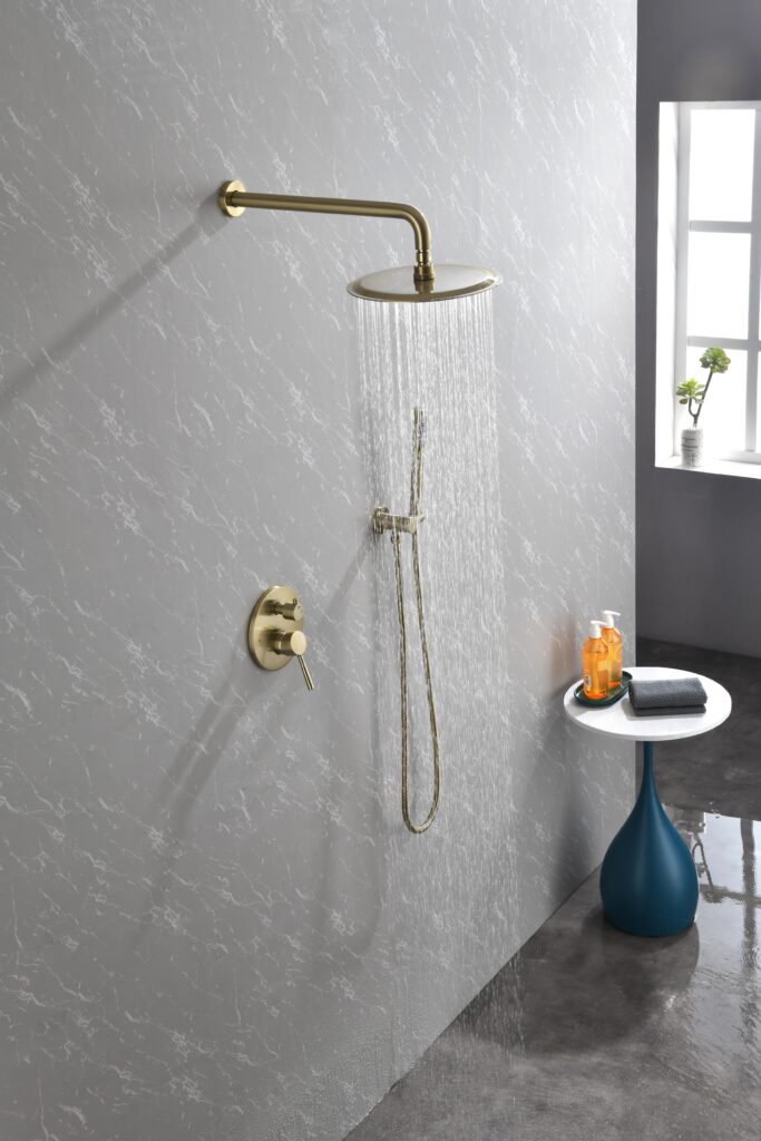Shower System, Wall Mounted Shower Faucet Set For Bathroom With High Pressure 10 Stainless Steel Rain Shower Head Handheld Shower Set, 2 Way Pressure Balance Shower Valve Kit, Brushed Gold