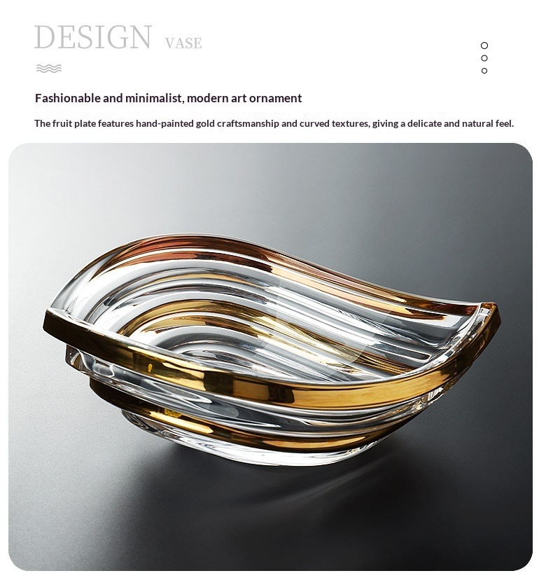 Light-luxury Gold-trimmed Wave-patterned Crystal Glass High-arched Fruit Platter - Image 6
