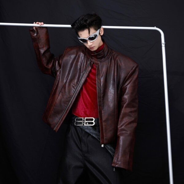 Coat Stand Collar Short Motorcycle Clothing Men - Image 23