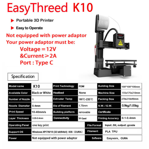 EasyThreed 3D Printer K10 Entry Level Use TPU PLA 175mm - Image 10