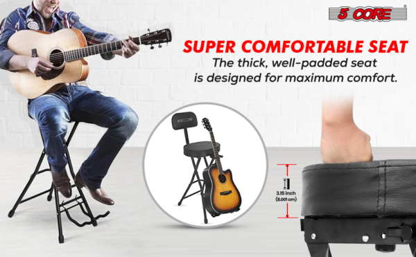 5Core Guitar Stool Adjustable Backrest Piano Chair 3.15" Padded Seat Music Stand - Image 6