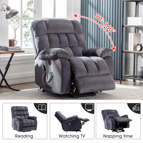 Electric Power Lift Recliner Chair Sofa With Massage And Heat For Elderly 2 Side Pockets USB Ports Single Recliner Chairs For Living Room Overstuffed Breathable Fabric Reclining - Image 11