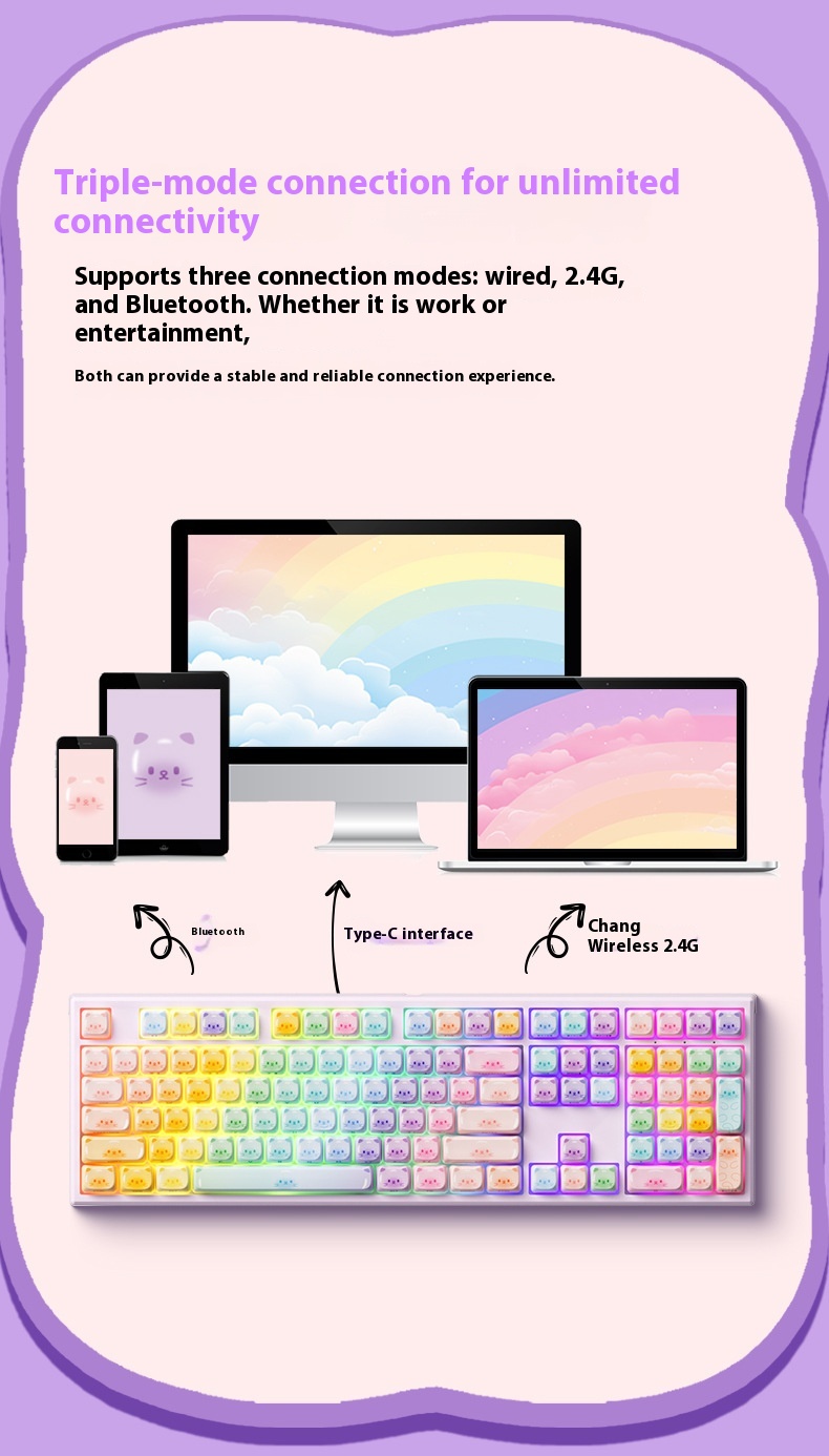 Colored Sugar Cat Mechanical Keyboard The Third Mock Examination Bluetooth - Image 7