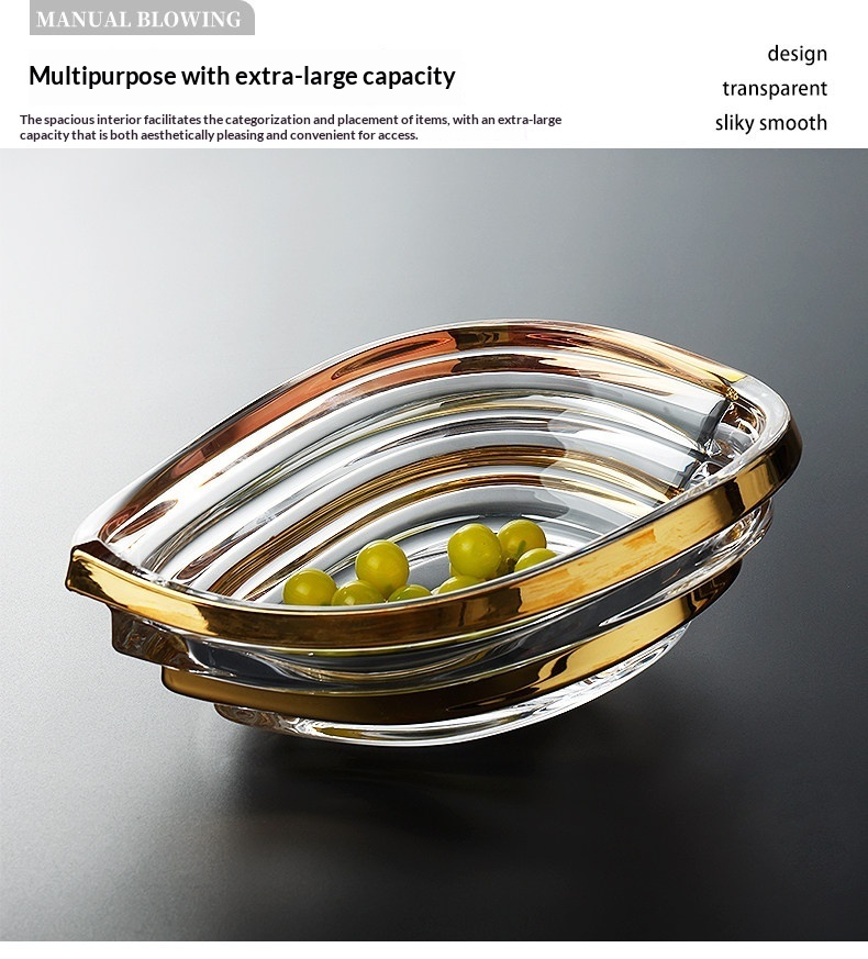 Light-luxury Gold-trimmed Wave-patterned Crystal Glass High-arched Fruit Platter - Image 4