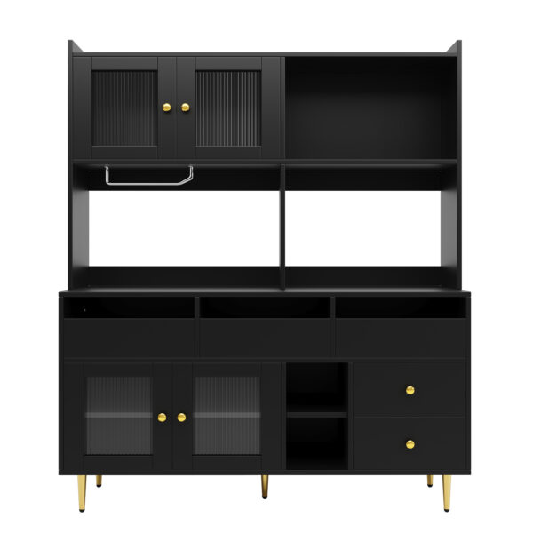 Multi-purpose Storage Cabinet145 X 39 X 171 Cm Modern Design, With Changhong Glass Door, Wine Glass Holder, Multi-layered Storage Space, Black With Gold Decoration, Suitable For Home And Restaurant - Image 12