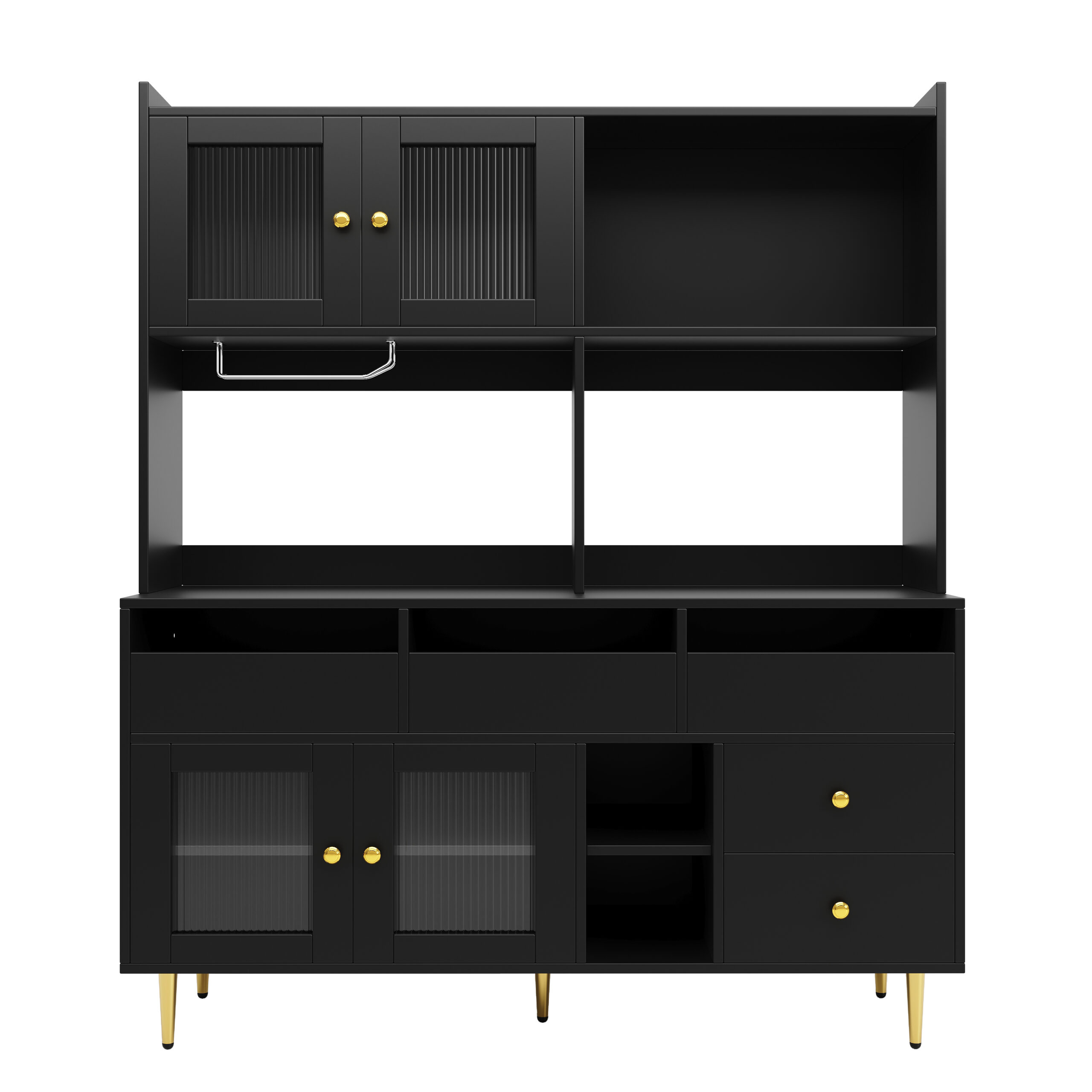 Multi-purpose Storage Cabinet145 X 39 X 171 Cm Modern Design, With Changhong Glass Door, Wine Glass Holder, Multi-layered Storage Space, Black With Gold Decoration, Suitable For Home And Restaurant - Image 12