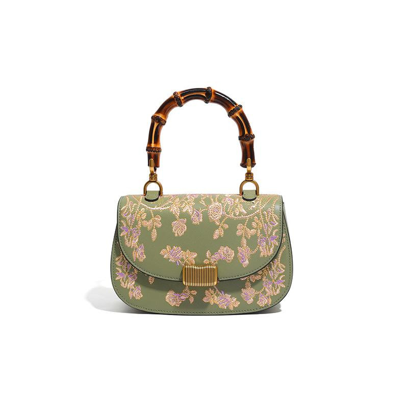 Cowhide Embroidery Ladies Bamboo Handbag - Image 2
