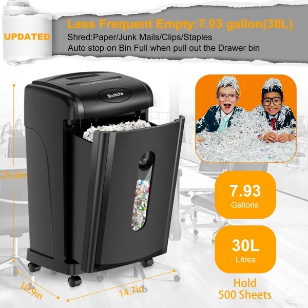 Woolsche Paper Shredder, 18-Sheet Cross Cut With 7.93Gallon Pull Out Bin, P-4 Security Level, Shred Paper And Credit Card And CD, Durable&Fast With Auto Jam Proof System Shredder For Office - Image 3