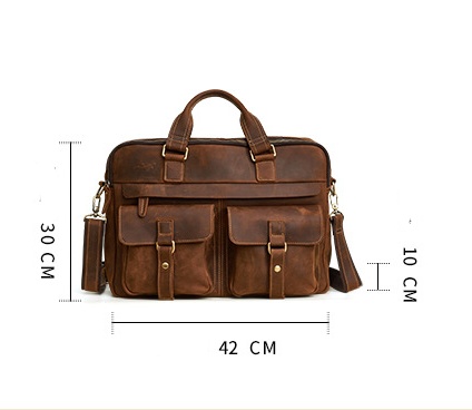 Genuine men''s bags retro men''s business bags briefcase cowhide oblique Bag 15.6 inch Laptop Bag - Image 3