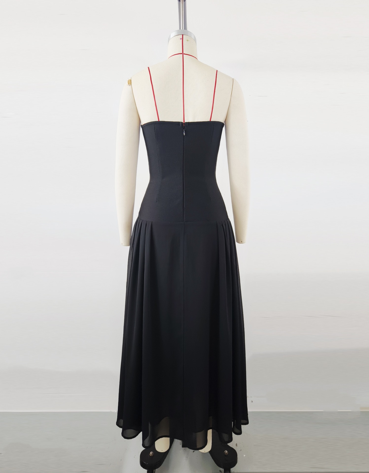 European And American Mesh Stitching Bandage One-piece Dress Deep V Birthday Graduation Season Dress - Image 7