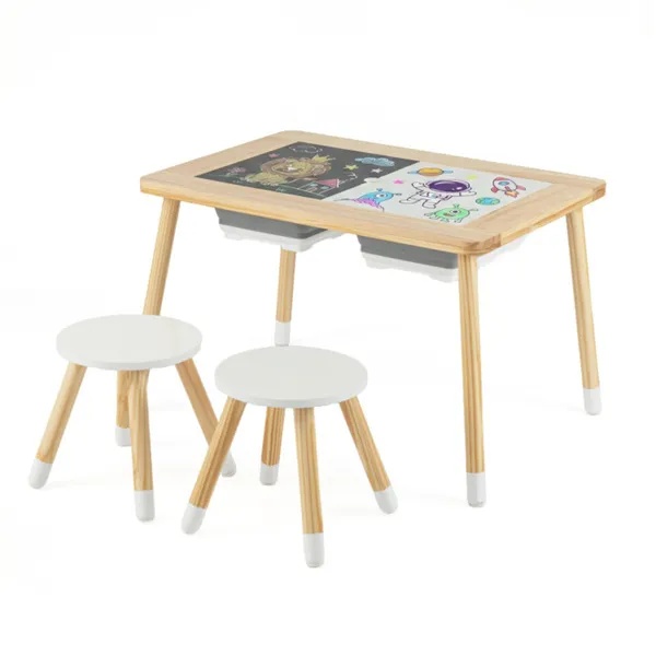 All-in-One Kids Activity Table And Chairs Set, Pine Wood Sensory Table With Foldable Storage Bins For Ages 3+ - Image 4