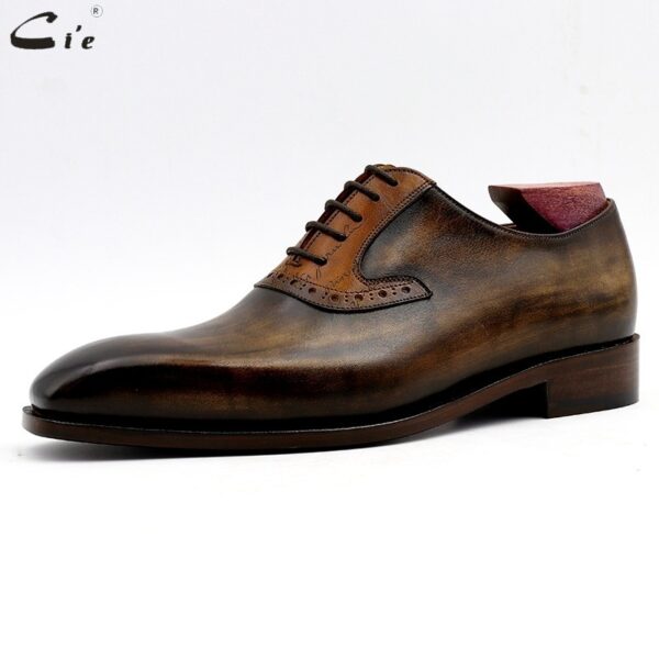 Cowhide Colorblock Handmade Calfskin Sole Lace Up Breathable Men's Shoes - Image 2