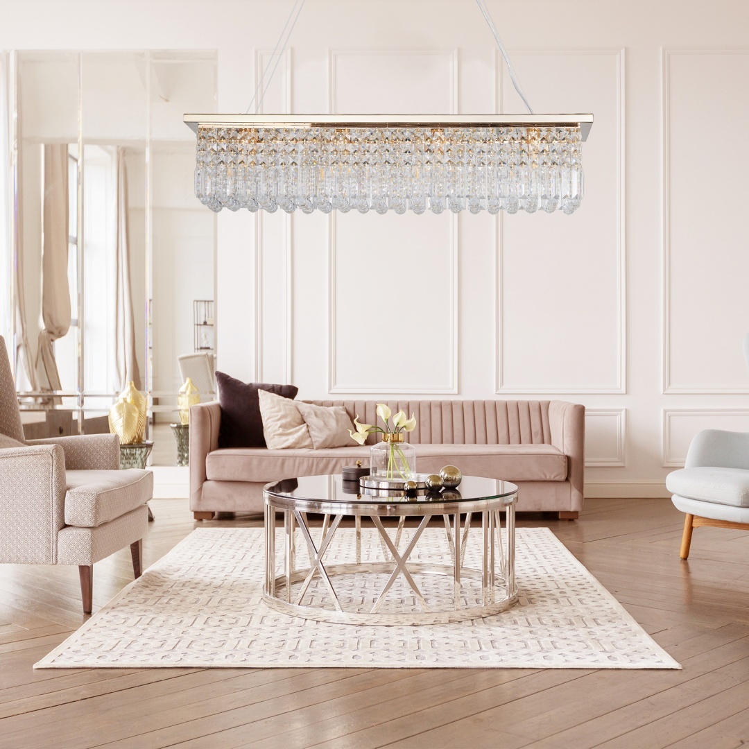 Modern Crystal Chandelier For Dining Room 8-Light Gold Rectangle Raindrop Chandelier Contemporary Rectangular Pendant Light Fixture For Kitchen Island Bar L39.4  X W9.8   X H8.7  Bulb Not Included - Image 9