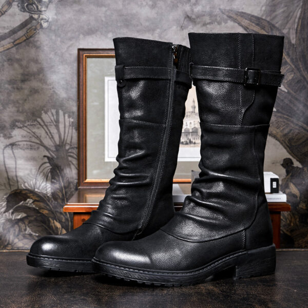 Men's High Top Long Platform Side Zip Biker Boots - Image 3