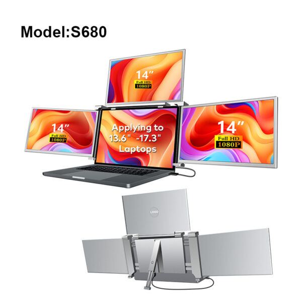 Portable Triple-screen Display Connect Three Screens With A Single Cable Laptop Secondary Display Monitor - Image 2