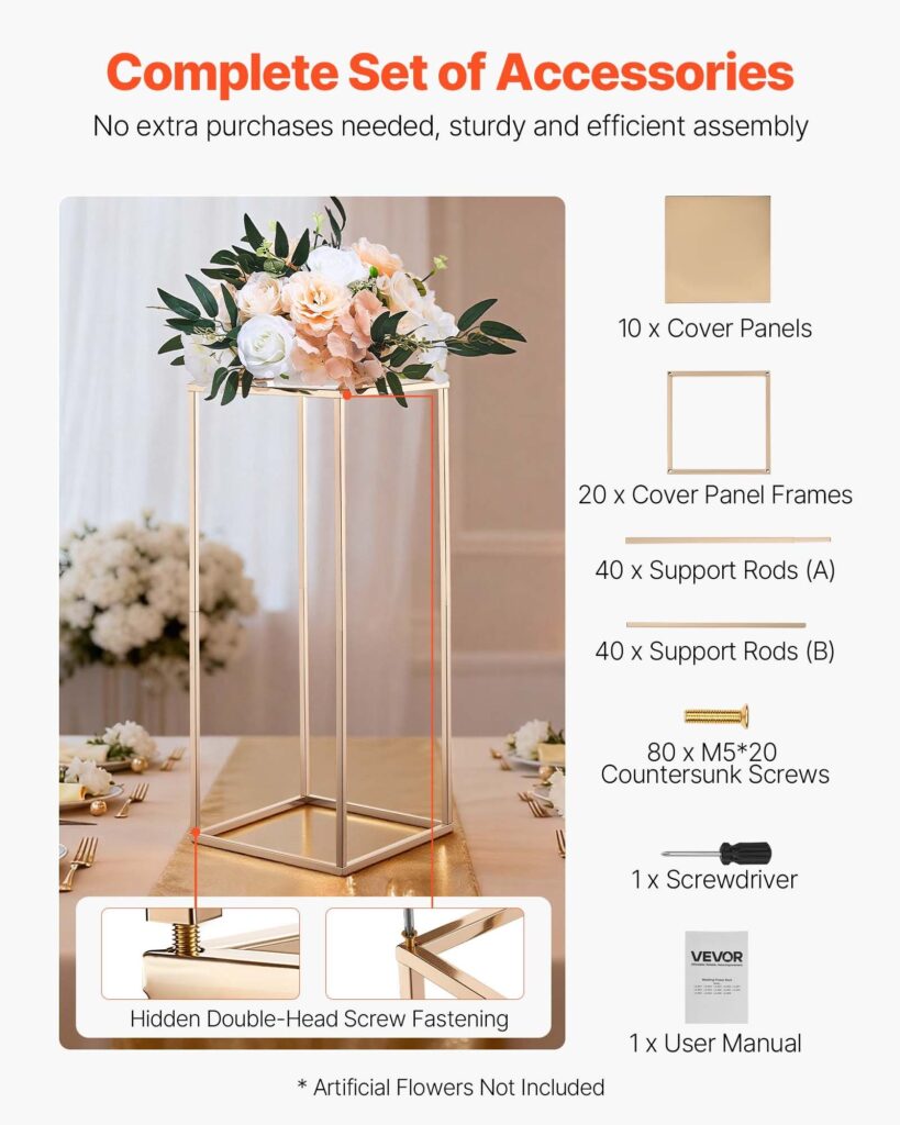 Wedding Flower Stand, 10PCS 23.62-inch Column Flower Stand, Floral Stands With Metal Laminate, Gold Rectangular Floral Display Rack For Wedding, Party, Birthday, Home,  Gold Centerpiece Stands