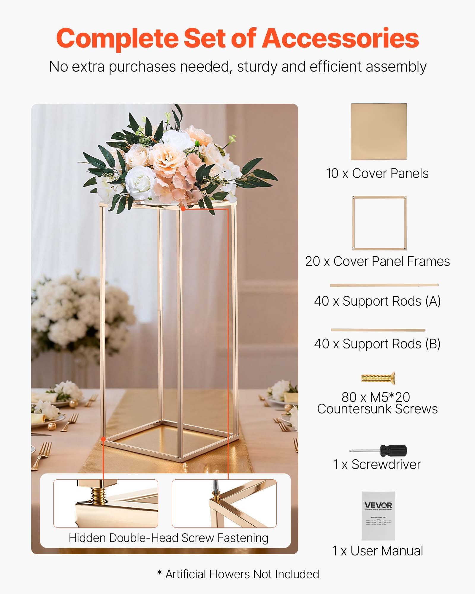 Wedding Flower Stand, 10PCS 23.62-inch Column Flower Stand, Floral Stands With Metal Laminate, Gold Rectangular Floral Display Rack For Wedding, Party, Birthday, Home,  Gold Centerpiece Stands - Image 4