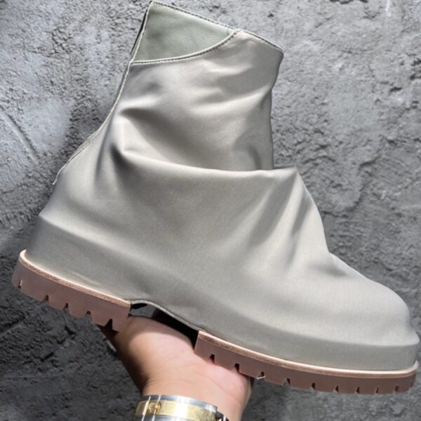 Zip Platform Men's High-top Pleated Leather Knight Boots - Image 6