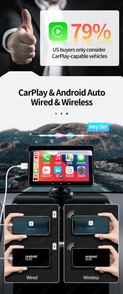 7 Car Wireless CarPlay Display Cigarette Lighter Interface Suction Cup Universal