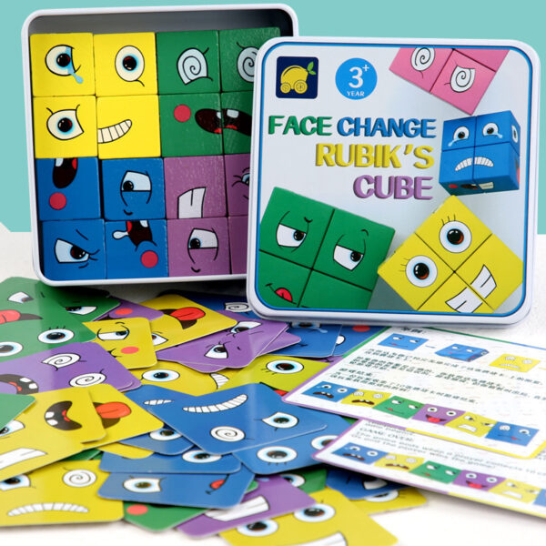 Wooden Expressions Toy Wooden Magic Cube Face Pattern Building Blocks Educational Montessori Toys Wooden Matching Block Puzzles - Image 17