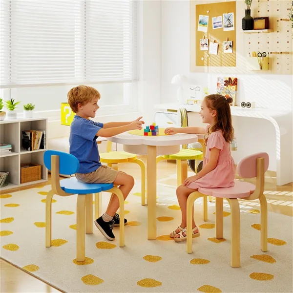 Flower-Shaped Toddler Table Chair Set, Safe Wooden Furniture For Play & Study - Image 2