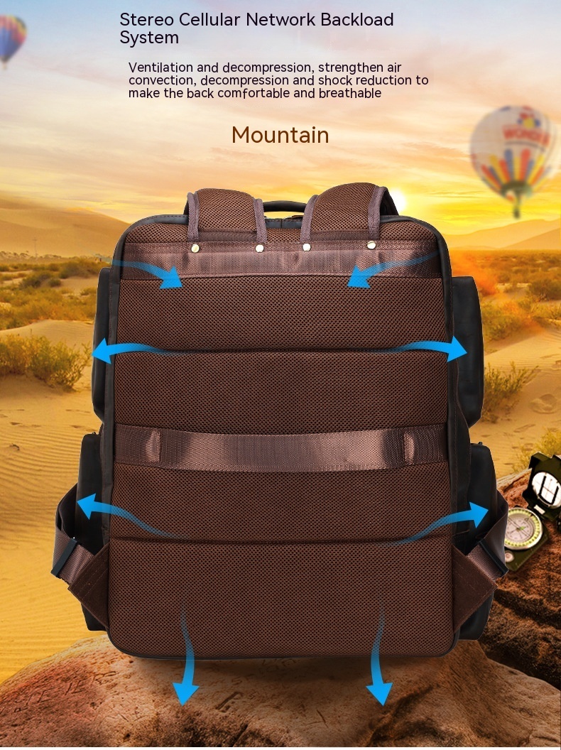 Retro Crazy Horse Leather 17-inch Computer Bag Outdoor Leather Backpack Travel Top Layer Leather Backpack For Men - Image 6