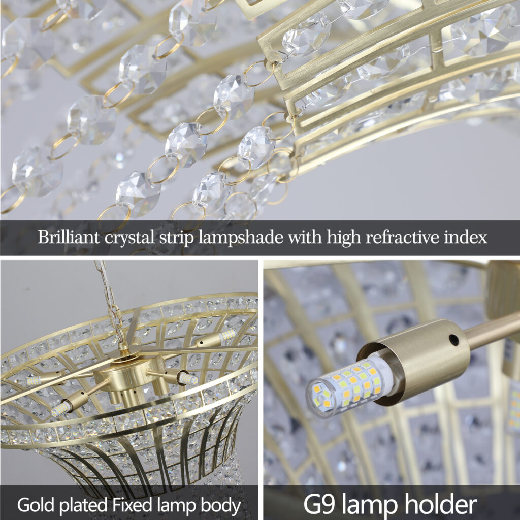 Same As W1340P189414-L005016-D600-P8G 24in Modern Crystal Round Chandelier With Gold Finish, Elegant Pendant Light With Cascading Beads, For Dining Room, Living Room, Or Foyer No Bulbs