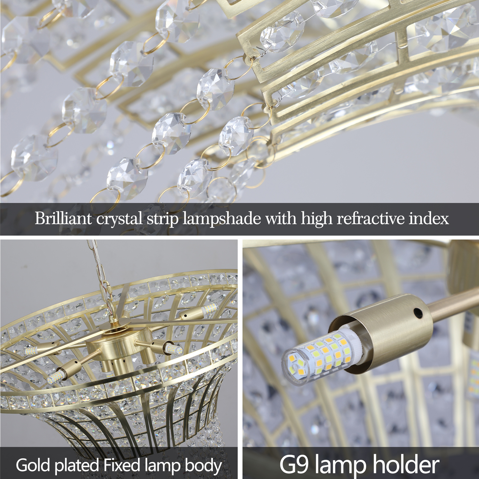 Same As W1340P189414-L005016-D600-P8G 24in Modern Crystal Round Chandelier With Gold Finish, Elegant Pendant Light With Cascading Beads, For Dining Room, Living Room, Or Foyer  No Bulbs - Image 2