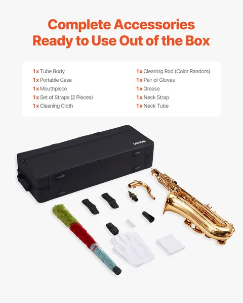 VEVOR Tenor Saxophone, B Flat, Professional Brass Saxophone Beginner Kit With Carrying Case, Mouthpiece, Straps, Cleaning Cloth, Gloves, Neck Strap, 23 Keys Tenor Sax Kit, For Beginners Students, Gold - Image 5