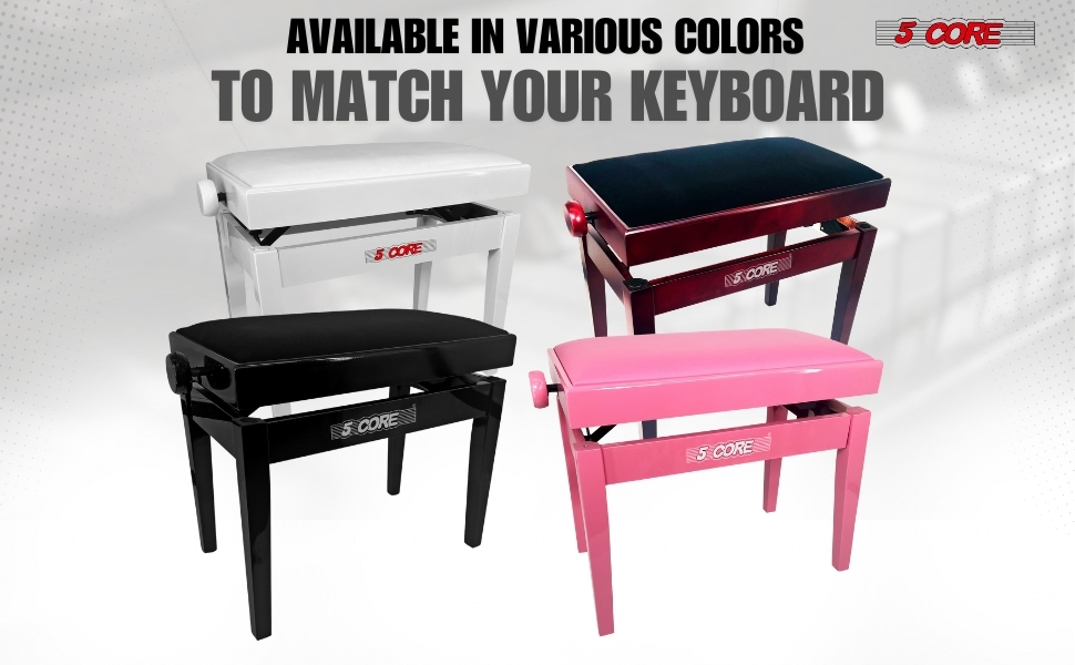 5 Core Adjustable Piano Bench Thick 3.25" Solid Wood Keyboard Stool Heavy Duty Musician Chair - Image 6