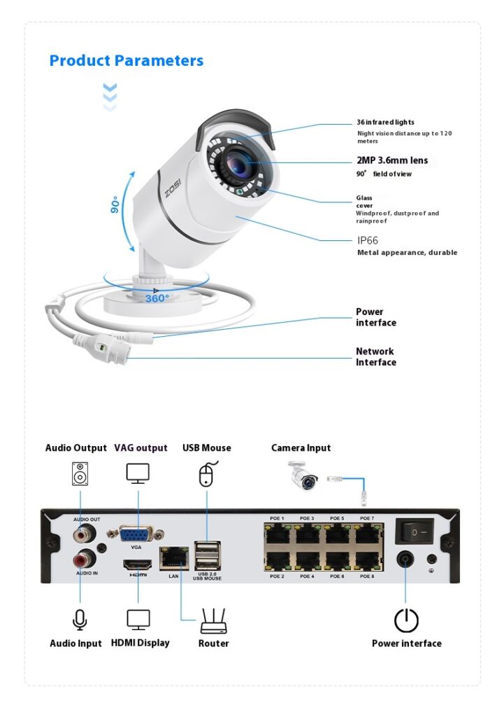 ZOSI Zhou Shi 5 Million HD POE Network Video Recorder Security Remote Outdoor Monitor Suit