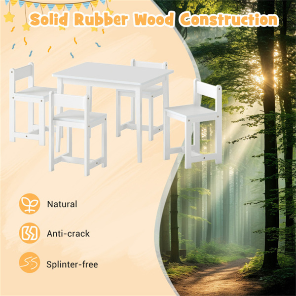 Kids Wooden Table And Chairs Set (1 Table + 4 Chairs), Rubber Wood Toddler Activity Set (White) - Image 8
