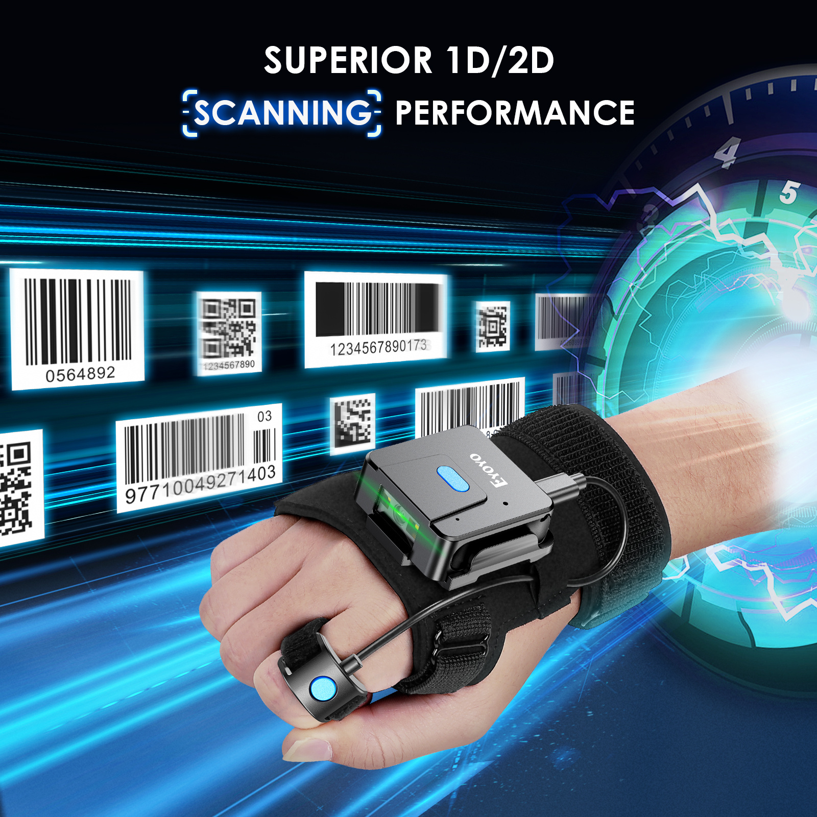 Portable Two-dimensional Wrist Barcode Scanner Gloves Bluetooth Scanner - Image 1