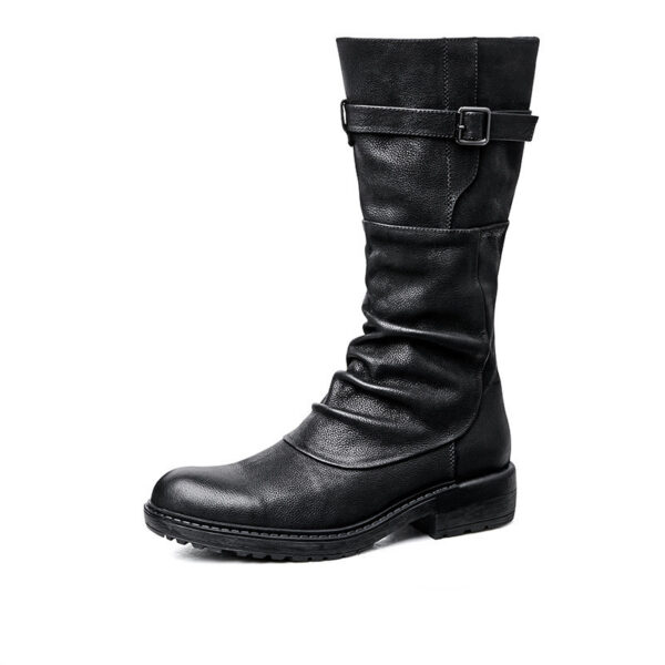 Men's High Top Long Platform Side Zip Biker Boots - Image 2