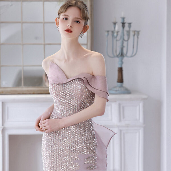 Women's Fashion Simple One-shoulder Evening Dress - Image 8
