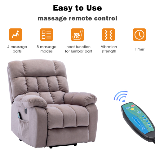 Electric Power Lift Recliner Chair Sofa With Massage And Heat For Elderly 2 Side Pockets USB Ports Single Recliner Chairs For Living Room Overstuffed Breathable Fabric Reclining - Image 14