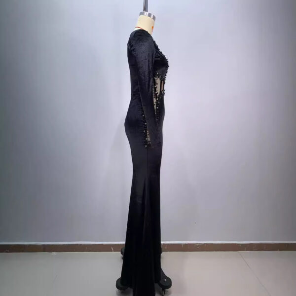 Women's Beaded See-through Fishbone Abdomen-control Black Dress - Image 3