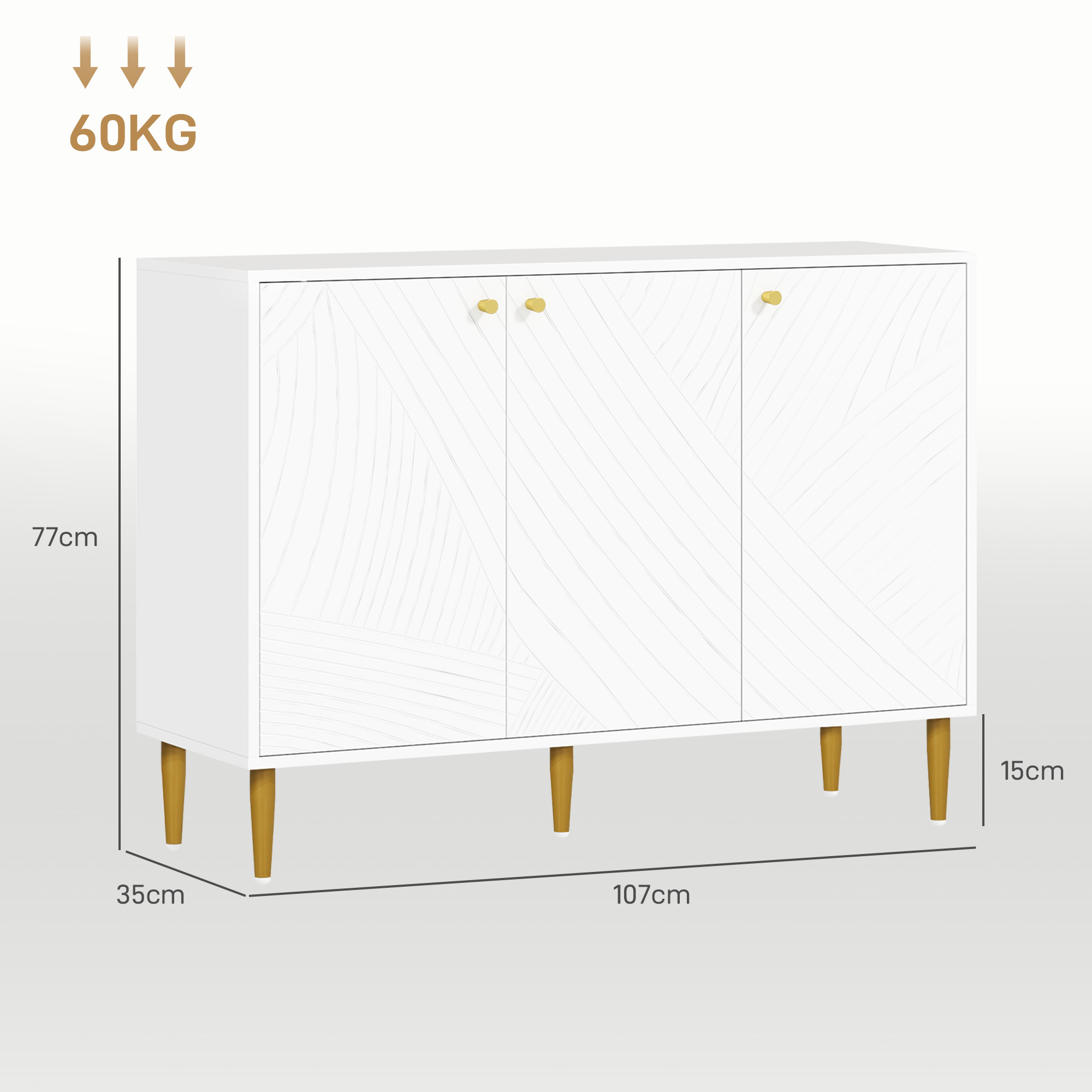 Elegant Two-Cupboard Sideboard - White/Gold-Tone - Image 2