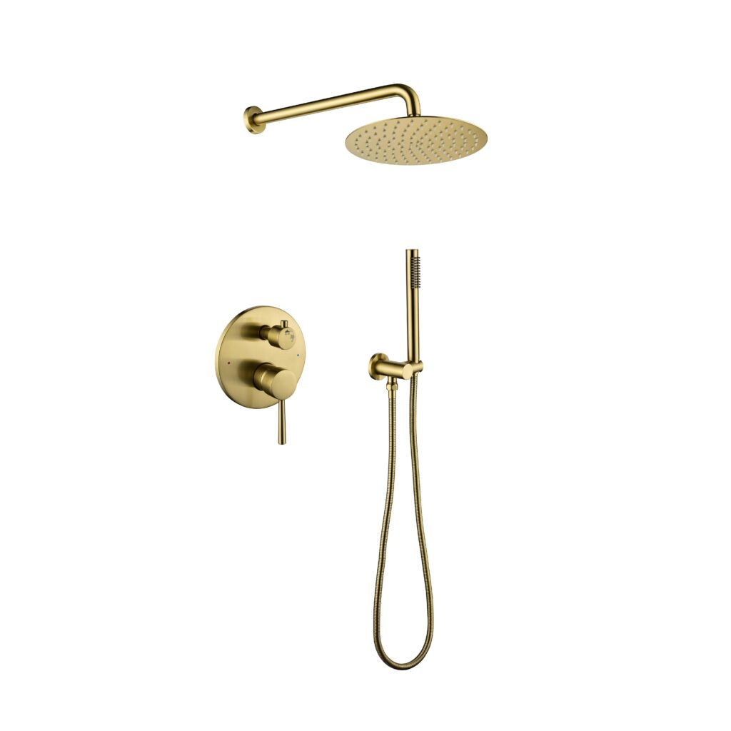 Shower System, Wall Mounted Shower Faucet Set For Bathroom With High Pressure 10 Stainless Steel Rain Shower Head Handheld Shower Set, 2 Way Pressure Balance Shower Valve Kit, Brushed Gold