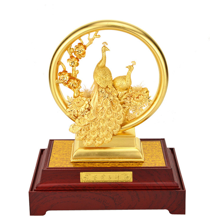 Rich And Auspicious Pure Gold Leaf Peacock Craft Gift Ornaments - Image 2