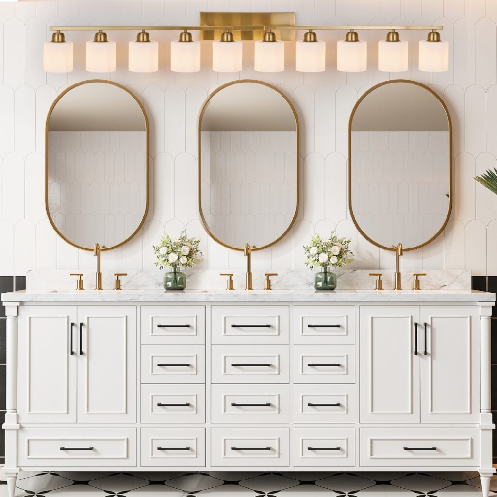 65inch Gold Bathroom Light Fixtures, Modern Bathroom Vanity Light With Milky White Glass Shade, Gold Wall Lamp Sconces For Mirror Bedroom, Living Room Hallway