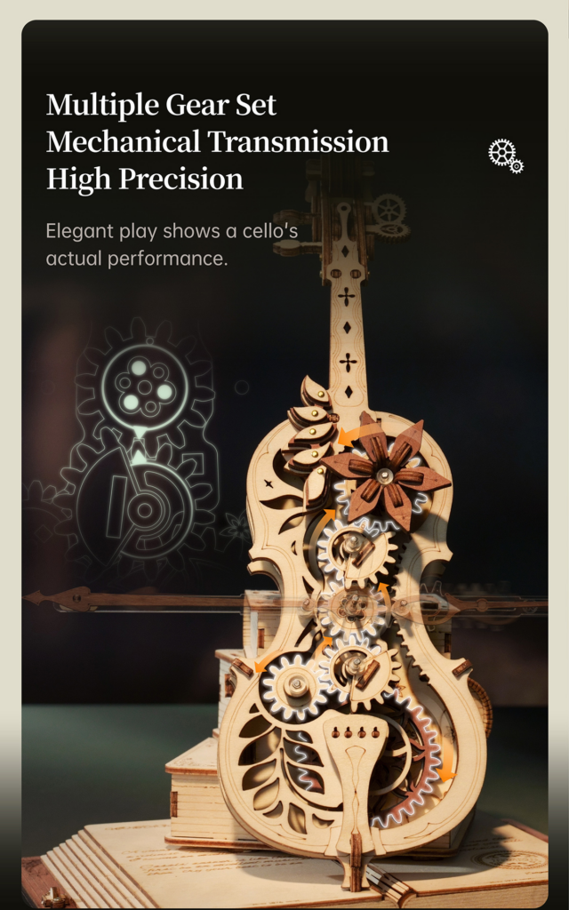 Robotime ROKR Magic Cello Mechanical Music Box Moveable Stem Funny Creative Toys For Child Girls 3D Wooden Puzzle AMK63