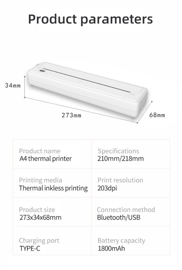Cross-border A4 Printer Bluetooth Connection Wireless Mobile Phone Computer Office Home Portable Tattoo Printer - Image 16