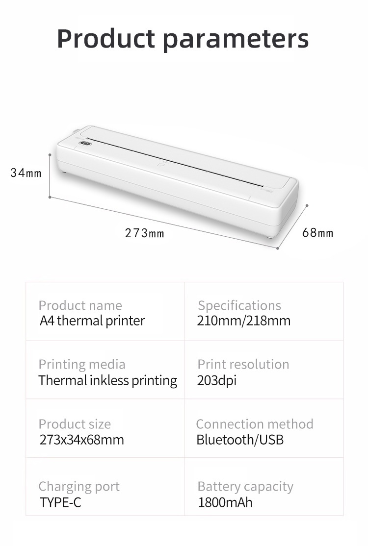 Cross-border A4 Printer Bluetooth Connection Wireless Mobile Phone Computer Office Home Portable Tattoo Printer - Image 16